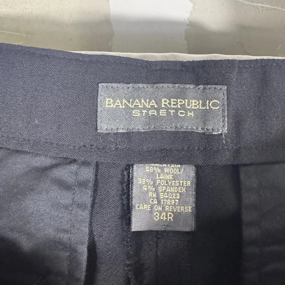 Banana Republic Men's Dress Pants Black Stretch Flat Front Front‎ Formal 34R
